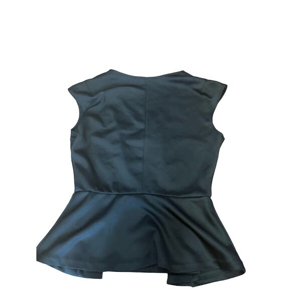 EUC Saks Fifth Avenue RED Label Black Peplum V-Neck Scuba Faux Leather Top Large - Picture 5 of 7